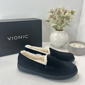Vionic Lynez Faux Fur Slip On Slipper Black 10011399001 Women 10 M NWB